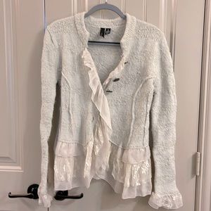 BKE Boutique, button up sweater, medium, cream color